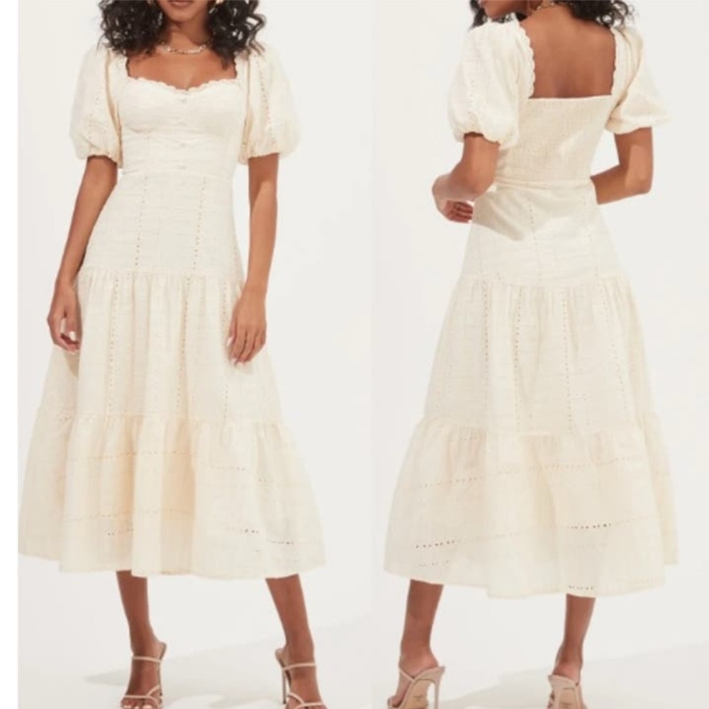 ASTR the Label Baldwin Pointelle Puff Sleeve Midi Dress